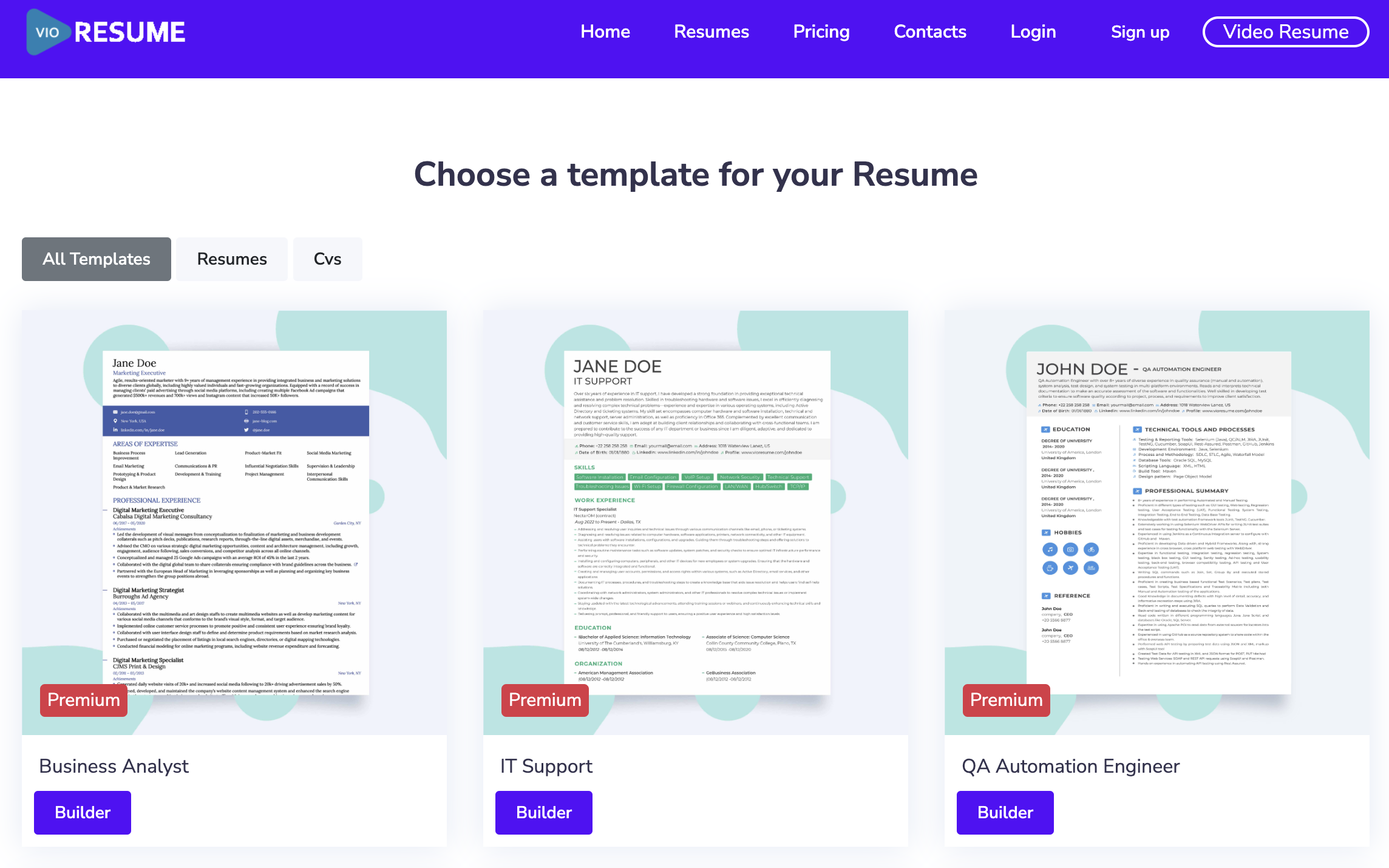 What services does VioResume resume builder provide?